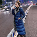 FTLZZ Damen doppelseitige lange Daunenjacke Winter 90% weißer Entendaunenmantel zweireihiger warmer Parkas Schnee Outwear