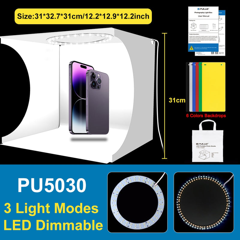 PULUZ 2LED Lightbox Light box Mini Photo Studio Box 1100LM Photography Box Light Studio Shooting Tent Box Kit &amp;6 Color Backdrops