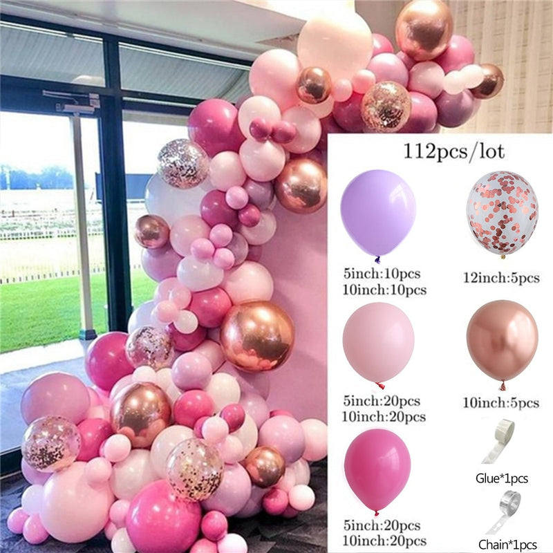 Kit de arco de guirnalda de globos rosa caliente, pegatinas de mariposa, globos de látex de oro rosa cromado para cumpleaños, boda, decoración de fiesta de bienvenida de bebé