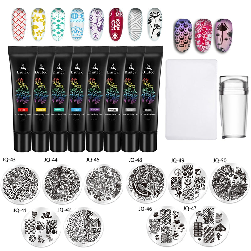 Biutee 8Colors Kit Nail Stamping Gel Polish Set 8ml Stamp Print Oil UV Gel Vanish Soak Off Lack für Nail Art Stamping Plates