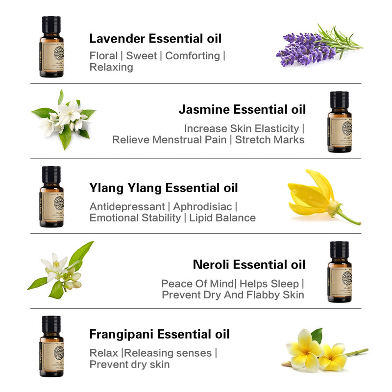 AKARZ Flower Serie 10 Sets Lavender Jasmine Rose Ylang Neroli Frangipani Lotus Peony Osmanthus Violet Essential Oil