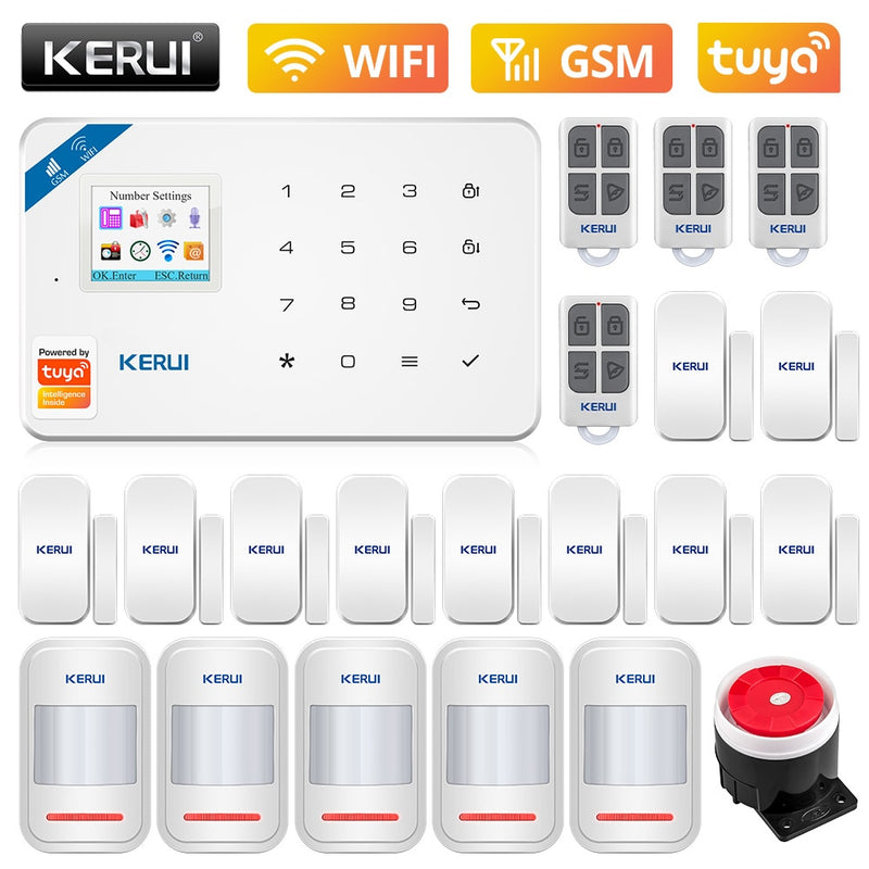 KERUI W181 WIFI GSM seguridad del hogar Tuya sistema de alarma inteligente APP Control Sensor de puerta inalámbrico PIR Detector de movimiento Kit de alarma antirrobo