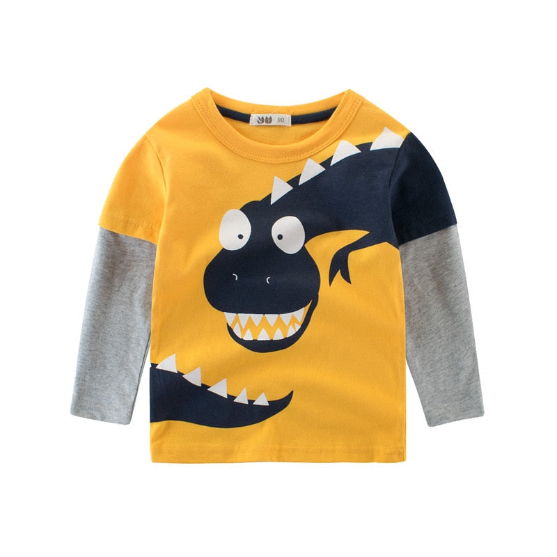 95%COTTON Boys T Shirts Spring Autumn Long Sleeve Tops Kids Dinosaur Sweatshirt Children Boy Shirts Clothing Boys Clothes