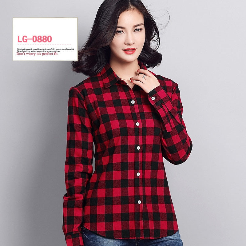 S-4XL Women Cotton Shirt Spring Autumn Winter 2022 New Casual Long-sleeve Brushed Plaid Stripe Shirts Girl's Tops Blouse Female