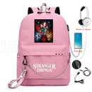New Stranger Things Rucksack HELLFIRE Multifunktions-USB-Lade-Reise-Segeltuch-Studenten-Rucksack für Teenager Jungen Mädchen Schultasche