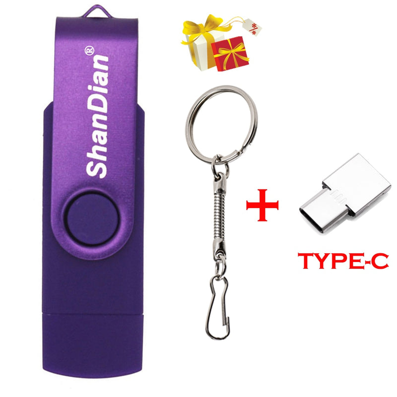 SHANDIAN Multifunction USB flash drive OTG High speed  USB drive 64GB 32GB Pen drive 3in1 Micro USB 2.0 Free TYPE-C adapter gift