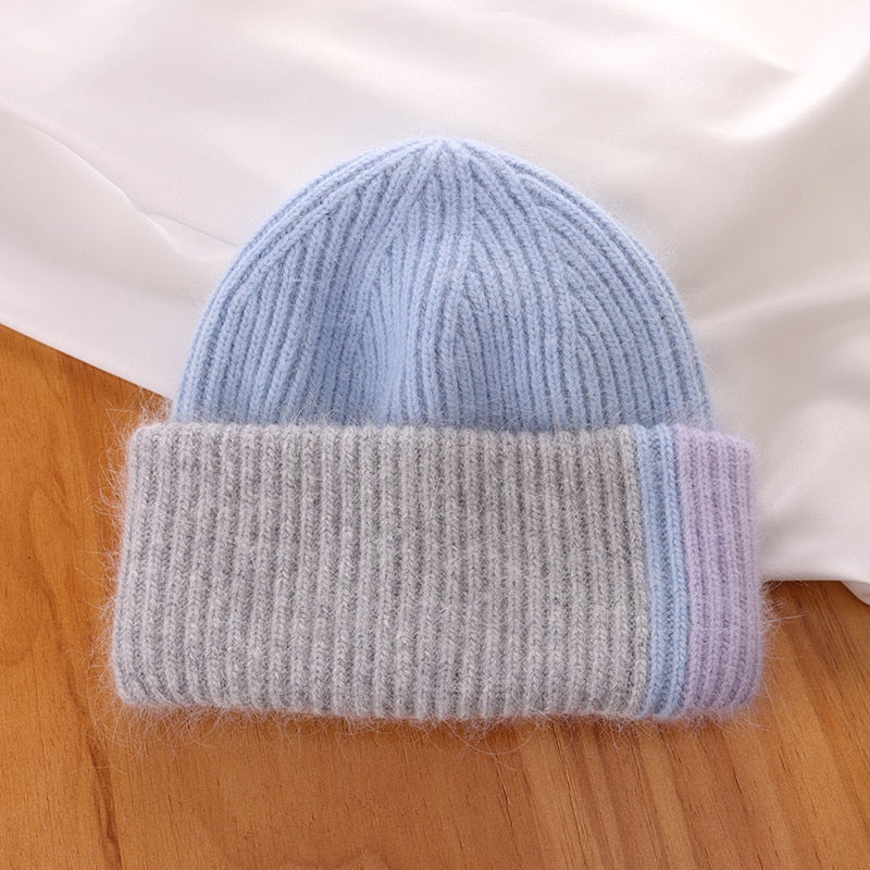 Rabbit Fur Beanies Soft Warm Fluffy  Winter Hat for Women Angora Knitted Hat  Skullies Beanies Female Bonnet Woman Knit Cap