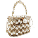 Boutique De FGG Pearl Beaded Evening Bucket Clutch Bag Women Luxury Rhinestone Shoulder Bag Party Purse Ladies Diamond Handbags