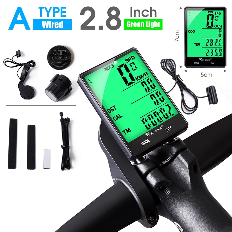 WEST BIKING Cycling Speedometer Digital Large Screen Waterproof LCD Backlight Wireless and Wired Bike Odometer Bicycle Computer