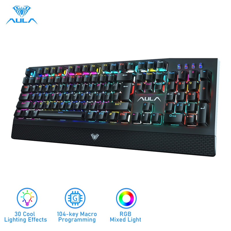 AULA RGB Gaming Mechanical Keyboard Blue Black Switch Wired Backlit Keyboard 104 Keys Anti-ghosting for Laptop Desktop PC Gamer