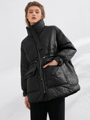 Aachoae Pure Winter Leichte Daunenjacke Damen Dicke Warme Fledermaus Langarm Lose Doudoune Tasche Ultraleichte Entendaunen