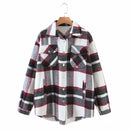 Autumn Winter Plaid Jackets Wool Blend Coat Fashion Button Thick Vintage Casual Office Warm Overshirt Ladies Outwear Chic Tops