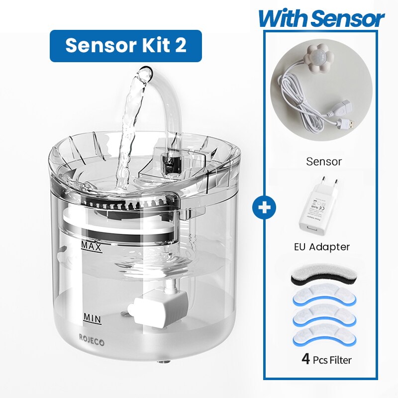 Filtro de fuente de agua para gatos ROJECO 2L, bebedero con Sensor automático para gatos, alimentador, dispensador de agua para mascotas, bebedero automático para gatos