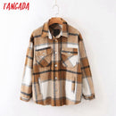 Tangada 2020 Herbst Winter Frauen Blau Plaid Lange Mantel Jacke Tasche Beiläufige Warme Mantel Mode Outwear Tops QW12