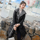 FTLZZ Damen doppelseitige lange Daunenjacke Winter 90% weißer Entendaunenmantel zweireihiger warmer Parkas Schnee Outwear