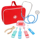 Doctor Toys for Children Set Kids Wooden Pretend Play Kit Games for Girls Boys Red Medical Dentist Medicine Box Cloth Bags