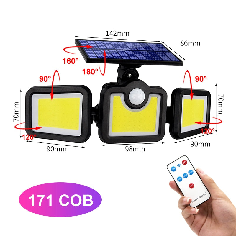 138 171 192 LED Solar Light Outdoor 3 Head Motion Sensor Wide Angle Illumination Waterproof Solar Wall Lamp Garden Garage Lights