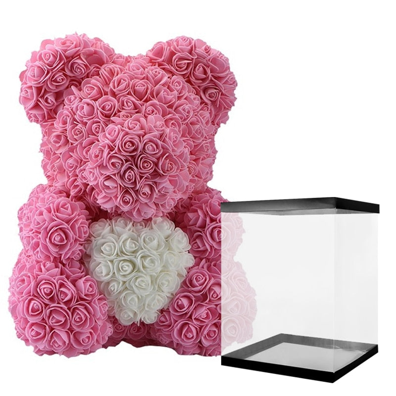 Gifts for Mom Rose Bear 25Cm/40Cm Artificial Flowers Rose Teddy Bear Wedding Anniversary Birthday Gifts for Her Girlfriend Women