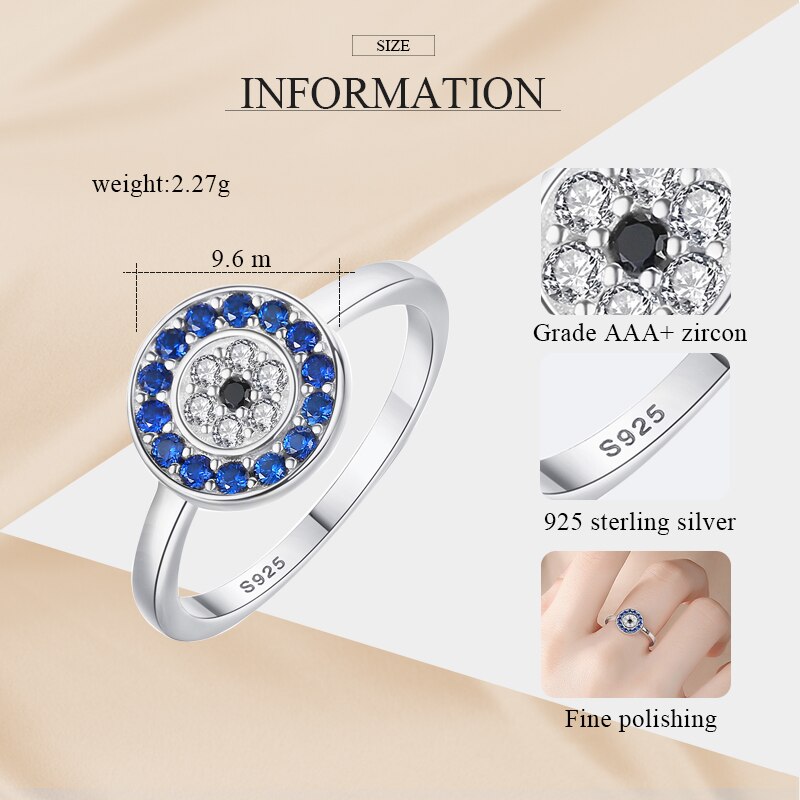 KALETINE Pure 925 Sterling Silver Rings For Women  Lucky Evil Eye Charm Blue CZ Finger Gold Rings Men Engagement Wedding Jewelry