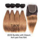 50 g/Stk. 4 Bündel mit Verschluss, transparente Spitze, Ombre, Blond, Braun, freier Teil, glattes Remy-Echthaar, kurzer Bob-Stil