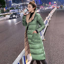 FTLZZ Damen doppelseitige lange Daunenjacke Winter 90% weißer Entendaunenmantel zweireihiger warmer Parkas Schnee Outwear
