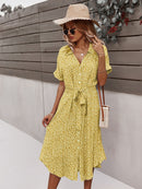 Primavera Verano señoras vendaje vestido mujer Casual medio manga larga botón estampado Floral vacaciones estilo elegante vestido femenino 2022 nuevo