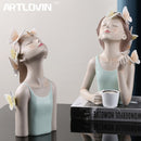ARTLOVIN Schmetterlings-Fee-Figuren Mädchen-Figuren Kunstharz-Tischstatuen kreative Charaktere mit goldenem Metall-Tablett Heimdekoration Handwerk