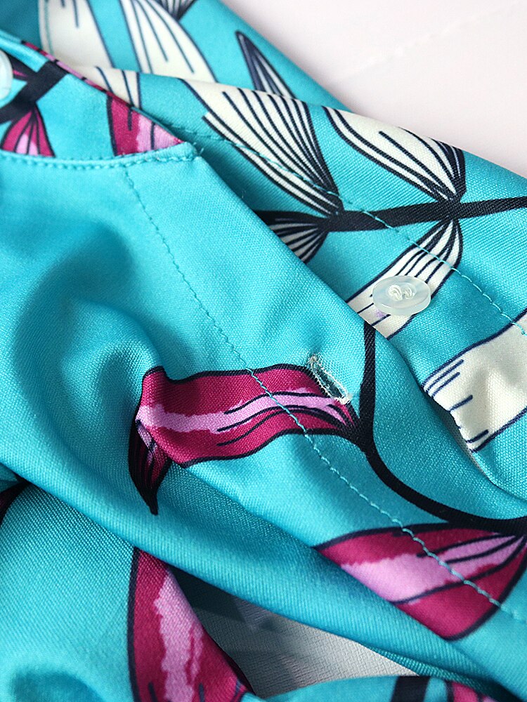 Summer Printed Jumpsuits Irregular Shoulder Sleeves with Sashes Wide Leg Women Floral Vacation Overall Female Bodysuit Big Size