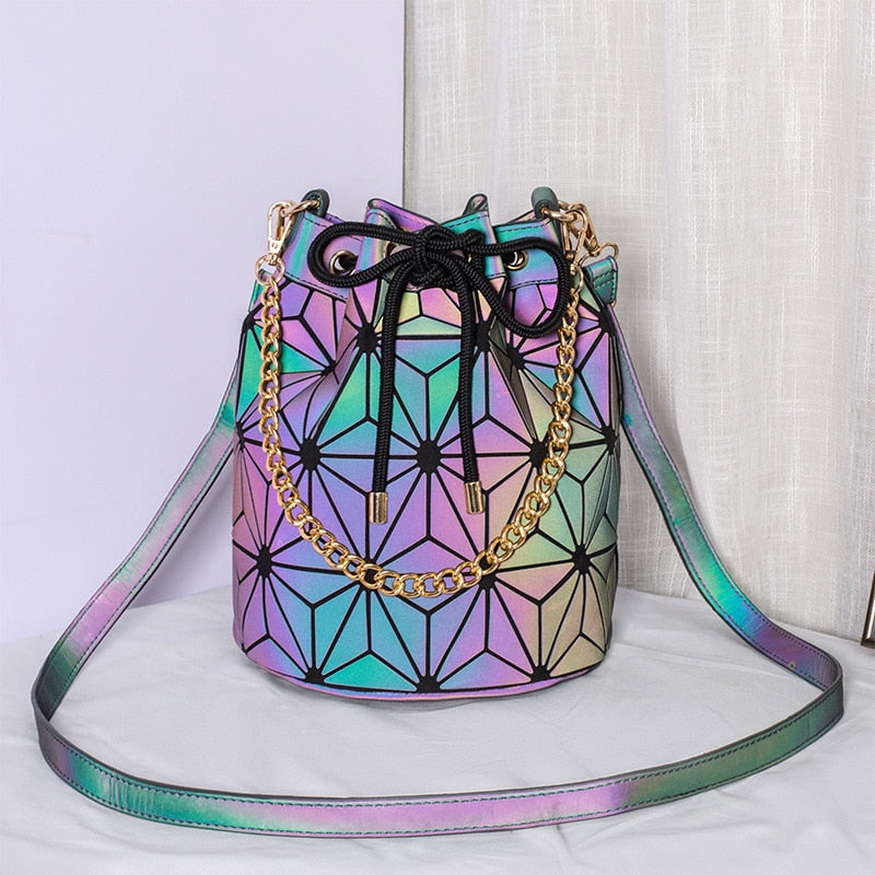 DIOMO Damentaschen Mode 2022 Trend Geometrische Reflektierende Leuchtende Eimertasche Designer Handtaschen Crossbody Umhängetaschen