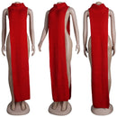 HAOYUAN Sexy de punto lateral Split suéter vestido sin mangas ropa de primavera para mujeres Y2k trajes fiesta de cumpleaños vestidos largos Maxi