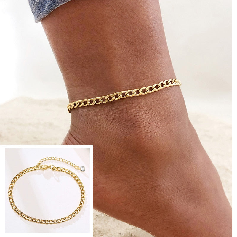 Snake Chain Anklet for Women Girls Adjustable Summer Beach Chain Anklet Bracelet Mother&