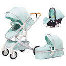 High Landscape Kinderwagen 3 in 1 mit Autositz Rosa Kinderwagen Luxus Reisekinderwagen Autositz und Kinderwagen Babytrage Kinderwagen