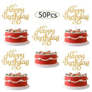 50Pcs Happy Birthday Cake Toppers Glitter Cardstock Baby Shower Kids Party Favors Decorations Cake Decoration Supplies