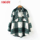 Tangada 2020 Herbst Winter Frauen Blau Plaid Lange Mantel Jacke Tasche Beiläufige Warme Mantel Mode Outwear Tops QW12