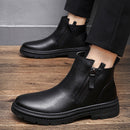Man Winter Chelsea Boots Fur Warm Male Casual Genuine Leather Shoes Designer Men's Dress Boot Handmade Zipper Business Footwear