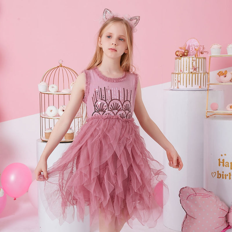 DXTON Mädchen Kleidung für Sommer Prinzessin Kleider Kinder Flare Ärmel Einhorn Druck Kleid Mädchen Party Kleider Kinder Kleidung 3-8 Jahre