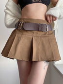 HEYounGIRL Lässiger brauner Falten-Minirock Damen hohe Taille kurze Röcke Damen mit Gürtel koreanische Mode 90er Sommerstraße