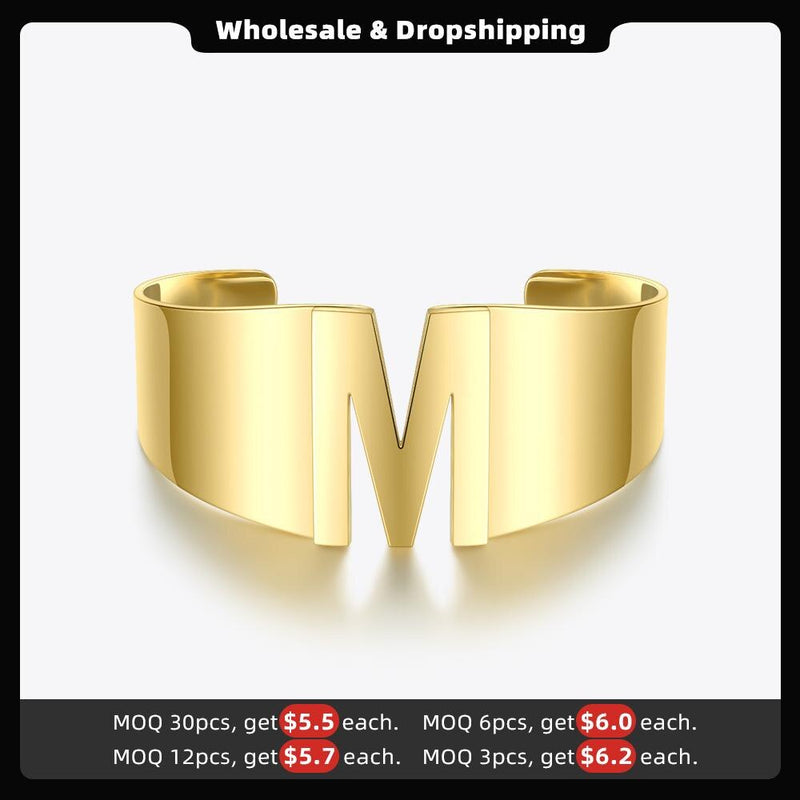 ENFASHION Initial Letter Bangles For Women Hollow Alphabet Open Bracelets Stainless Steel Gold Color Fashion Jewelry Gifts B2163