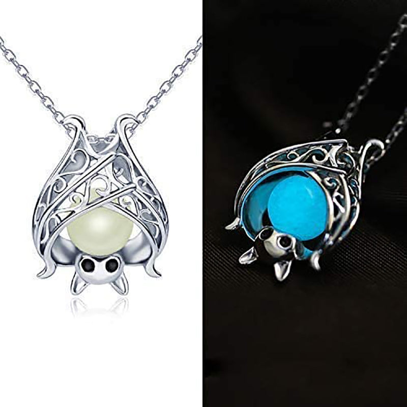 925 Sterling Silber Zubehör Leuchtende Fledermaus Halsketten Leuchtende Tier Anhänger Ketten Für Frauen 2022 Halloween Edlen Schmuck Geschenk