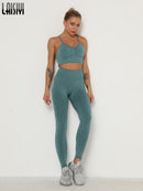 Nahtloses Fitnessstudio Set Sport-BH und Leggings Jogging Damen Set Kleidung Nahtloses Training Sporthose Damen Fitness Sportanzug