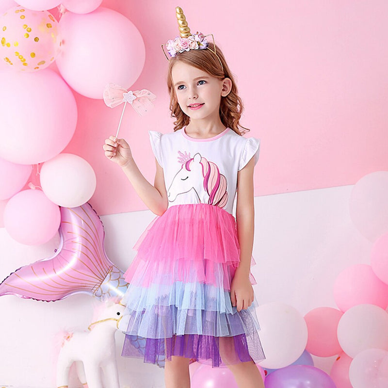 DXTON, ropa para niñas, vestidos de princesa de verano, vestido con estampado de unicornio y mangas acampanadas para niños, vestidos de fiesta para niñas, ropa para niños de 3 a 8 años