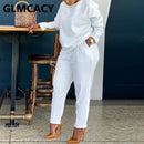 Frauen zweiteilige solide Trainingsanzüge Langarm-O-Ausschnitt-Shirt und lässige schmale Hosen im Set