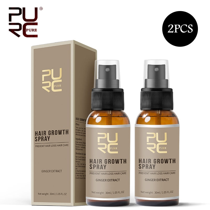 PURC 2pcs Fast Hair Growth Products Sets Regrowth Spray Hair Care Scalp Treatment Ginger Extract Prevent Hair Loss For Men Women