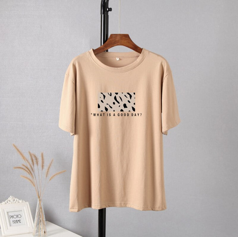 Camiseta con estampado de leopardo Hirsionsan para mujer, 100% de algodón de gran tamaño con gráfico gótico para mujer, camisetas suaves Harajuku, camisetas informales sueltas para mujer