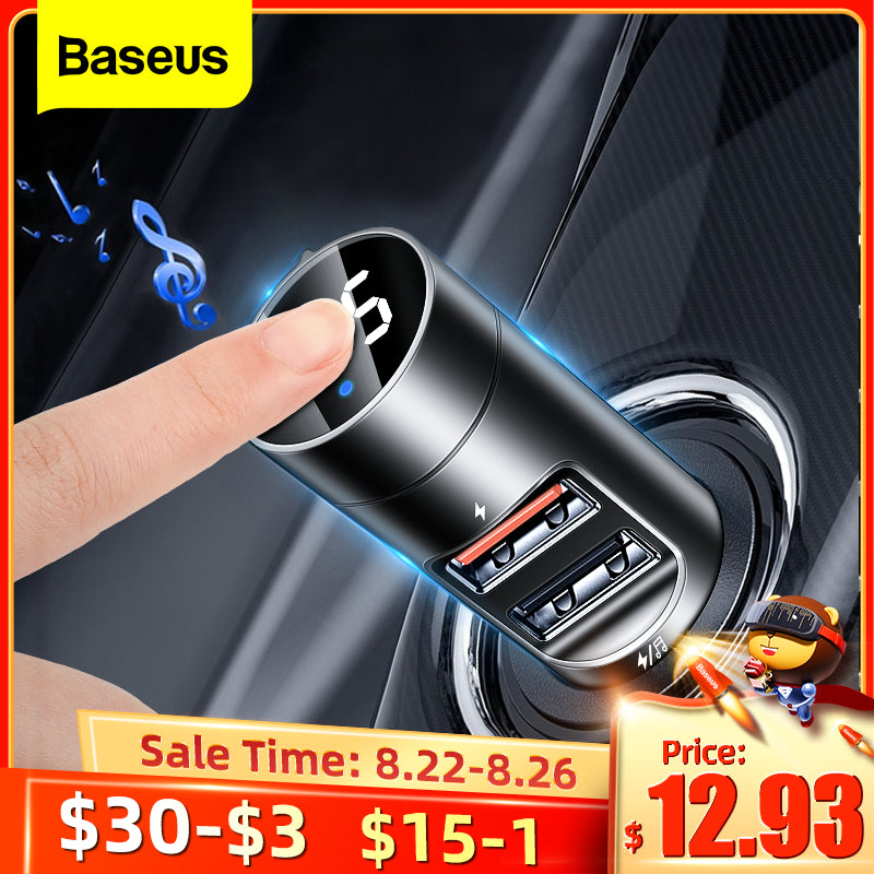 Transmisor FM Baseus Adaptador de corriente Receptor de coche compatible con Bluetooth Kit de radio de 18 W Reproductor de MP3 Modulador de FM inalámbrico manos libres