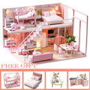 Cutebee DIY Dollhouse Kit Apartment Loft Miniatur-Puppenhäuser aus Holz mit Möbel-LED-Leuchten für Kindergeburtstagsgeschenk