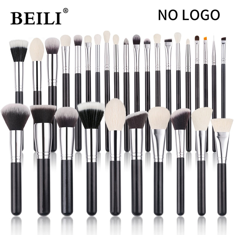 BEILI Schwarzes professionelles Ziegenhaar-Make-up-Pinsel-Puder-Grundlagen-Kontur-Concealer-Augen-Mischen 15/25/30-teiliges Make-up-Pinsel-Set