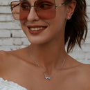 Bamoer 925 Sterling Silber Blauer Zirkon Fliegender Schmetterling Halskette Frauen Geburtstagsgeschenk Koreanischen Stil Modeschmuck Geschenk SCN384