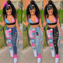 Bandana Print Damen Jeans Distressed Skinny Denim Pants Flare Slim Bottoms Fitness Herbst Winter Streetwear Outfits Hose