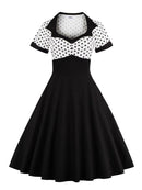 Tonval Two Tone Sweetheart Neck Button Front Vintage Party Dresses Women Pinup Retro Polka Dot A Line Summer Swing Dress